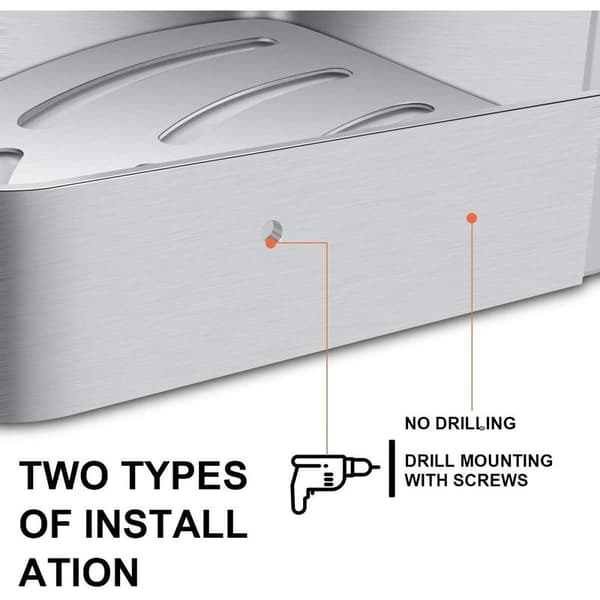 No Drill Corner Shower Shelf Airplane Aluminum with 2 Hooks for Shower Self-Adhesive Rustproof Holder for Bathroom It-FA-