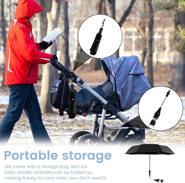 Universal Stroller Parasol Umbrella 360° Adjustable Pram Parasol UPF 50+ Sun Protection Stroller Umbrella with Adjustable Clamp-FA-
