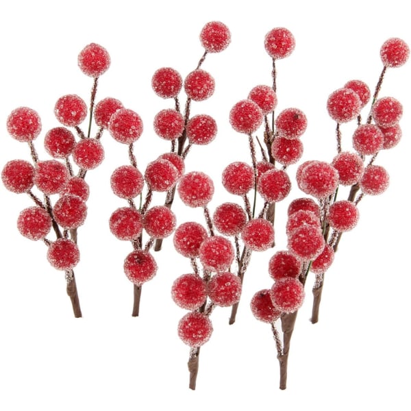 10 st julkonstgjorda järnekbär (röda frostade frukter på grenen)