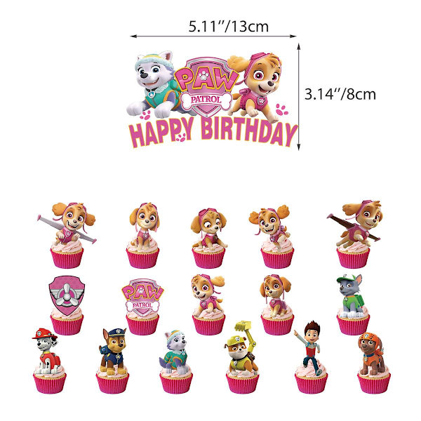 Paw Patrol Wangwang Team Födelsedagsfest Dekorationer Dra Flag Banner Ballong Tårta Plug Dekorativ Set