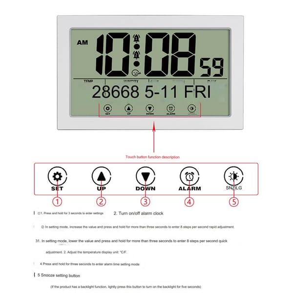 Modern enkel sovrum vardagsrum studie LCD digital display väggklocka röststyrning touch med lysande multifunktionsklocka