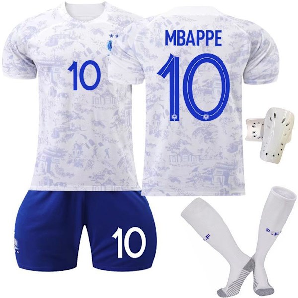 22-23 Frankrig udebane nr. 10 Mbappe fodbolduniform 19 Benzema 7 Griezmann 9 Giroud kortærmet hvidt sæt