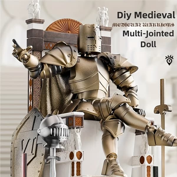 Middelalderlig ridder actionfigur med flere led, bevægelig rustningsmodel (samling påkrævet) Silvery
