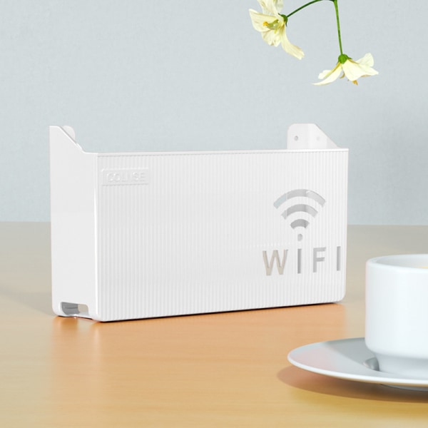 Trådløs Wifi Router Hylde Opbevaringsboks Væghængt ABS Organiser White