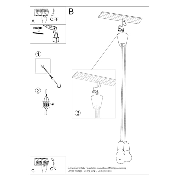 Hengende lampe Diego 3 hvit