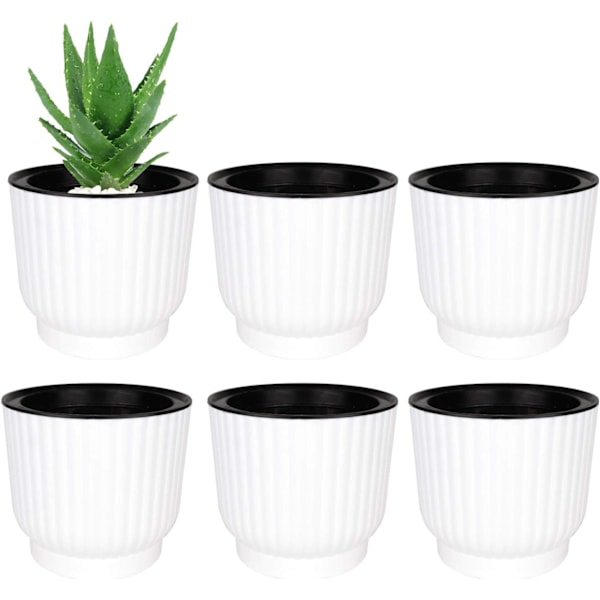 Självbevattnande blomkruka med veke, plast, liten, set om 6