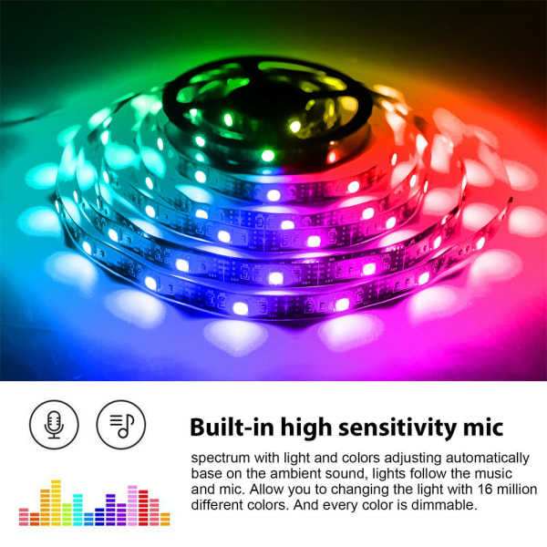 Bluetooth Musik 5050 LED Strip Light Fleksibel Tape RGB Lys 5 M