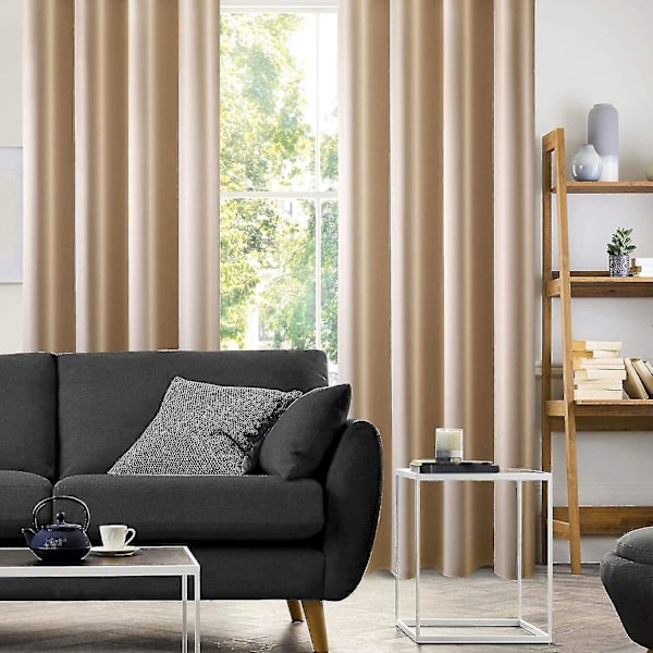 2 paneler Camel Beige Faux Silk Gardiner Champagne Guld Mörkläggningsgardiner för sovrum 52 X 63 tums rum mörkare satänggardiner