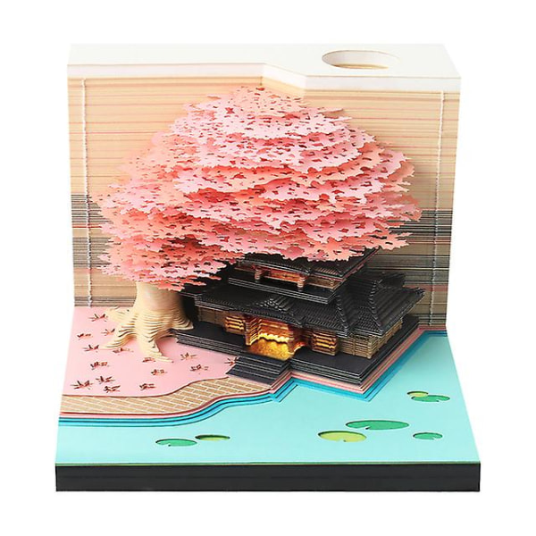 Omoshiroi Block 3d-muistio 3d-kalenteri 2024 Sakura Treehouse Bordskalender med lampor Papperskonst 3d-muistio Block Julklapp (FMY) Treehouse