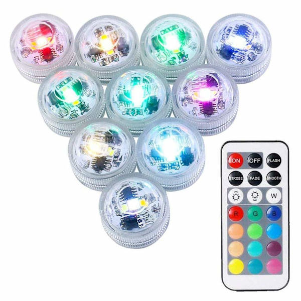 10 st LED-ljus Vattentät nedsänkbar lampa med fjärrkontroll C