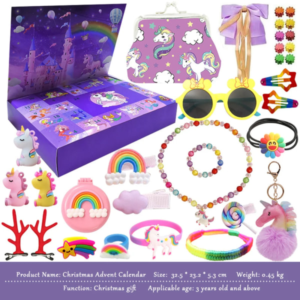 2023 Ny Jul Adventskalender Charm 24 Dagar Nedräkningskalender Jul Flicka Smycken Halsband Armband Unicorn Julklappar style 2