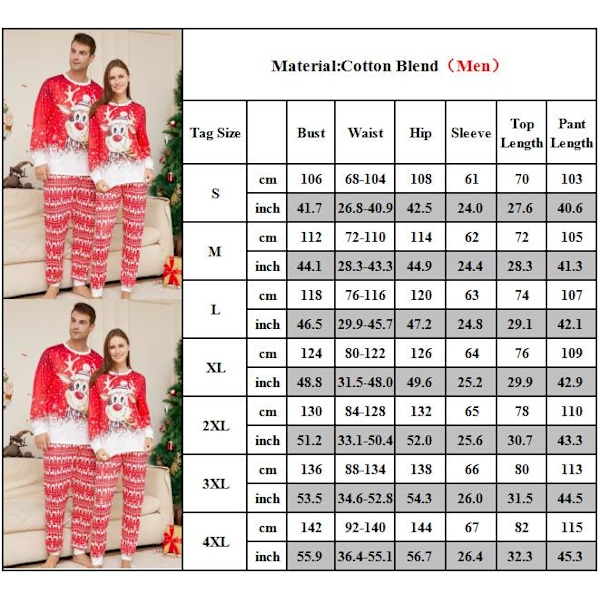 Elk Julpyjamas Familie Matchende Sovnetøj Børn Pyjamas Sæt Far Dad 4XL