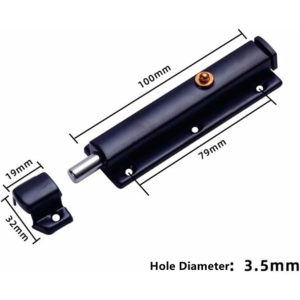 6-pak (100 MM) fedtspærre glidebolt Automatisk fjederknap i rustfrit stål til badeværelsesdørssikkerhed med monteringsskruer-sort