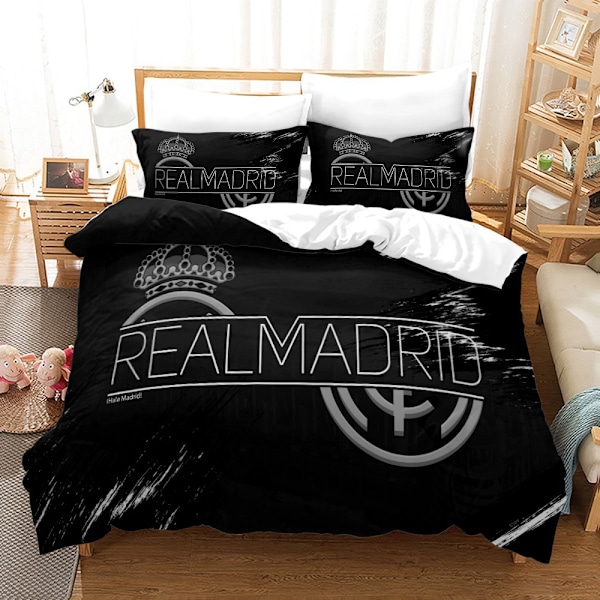 Real Madrid Klub Emblem enkelt bomuldsdynebetræk og pudebetrækssæt E E 90*190