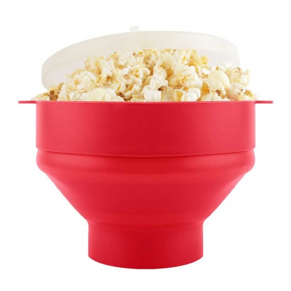 Popcornbolle Silikon Mikrobølgebolle for Popcorn - Sammenleggbar rød rød