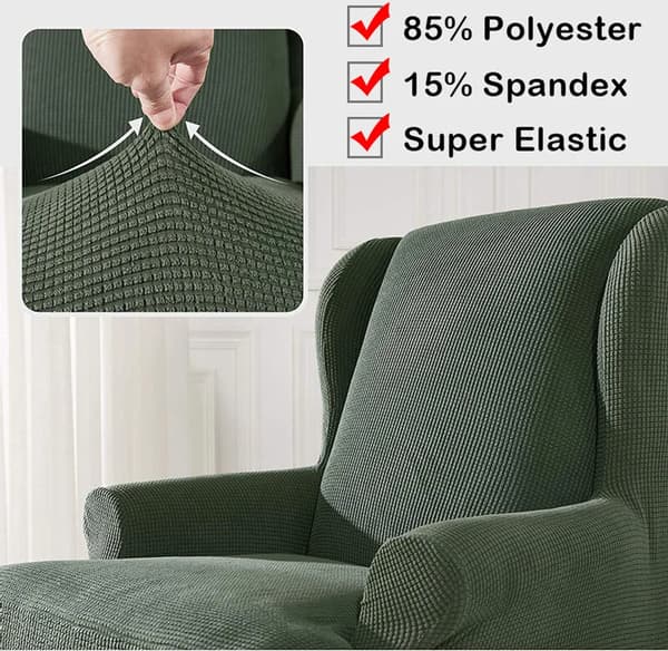 Jacquard lenestoltrekk vingestol elastan møbelbeskyttelse grønn-FA13-