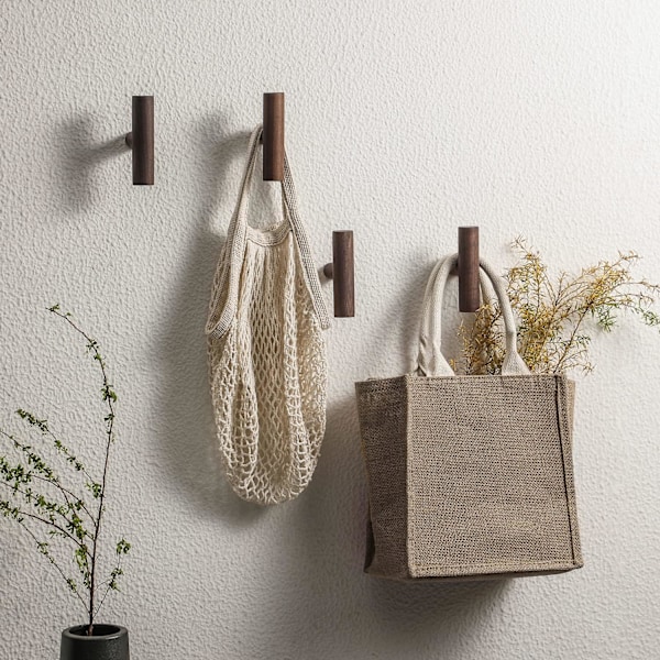 Trä 4-pack Klädkrokar Väggmonterade, Naturligt Enkel Trä Klädspinnar Väggmonterade Vintage Single Organizer Hängare Trä Klädhängare