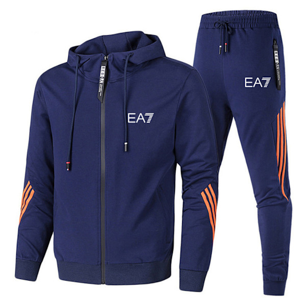 EA7 Sports Mænd Trænings Sæt Hoodie Lynlås Sweatshirt Sweatpants 2 stk/sæt Marineblå Navy Blue Navy Blue L Navy Blue