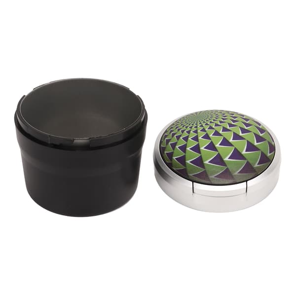 Bärbar bilaskkopp Mini Silverkant Brandskydd Rökfri Bilaskkopp med LED-ljus och lock Grönt tryck-FA-