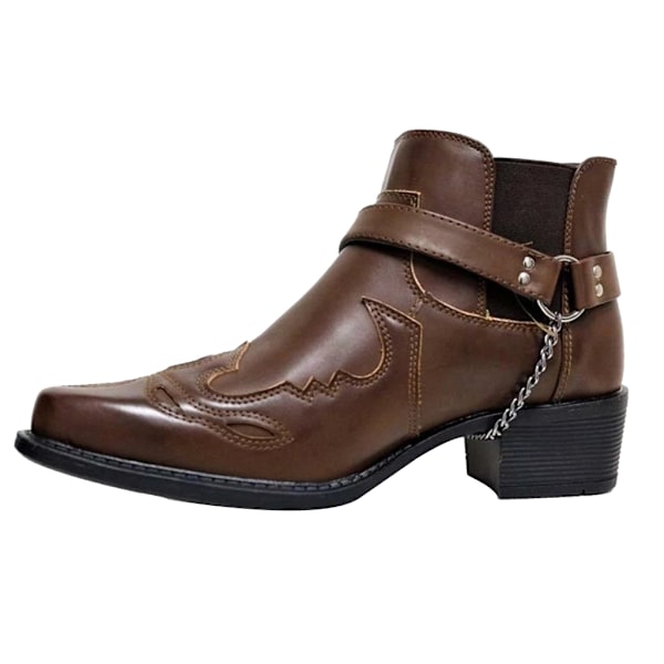 Läder Cowboy Boots med Kubansk Metallkedja för Män 38