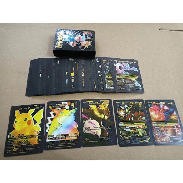 55 Kort Guld [7 Vstar + 29 Vmax + 16 V + 2 GX + 1 Fas] Samlarkort Blanka Kort Barnpresent för Barn Svart