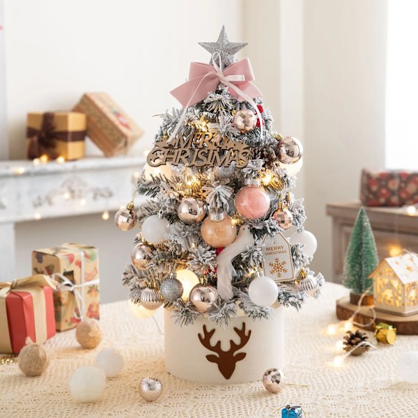 Desktop Julgran LED-ljus 60CM Mini Bord Present Xmas Tree Artificiell Julgran Navidad Ornament Hemdekoration 2023 rosa pink pink 60CM pink