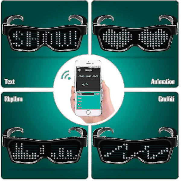LED-lasit Bluetooth-sovelluksella, liitetty LED-näyttö, älylasit, DIY, funky lasit