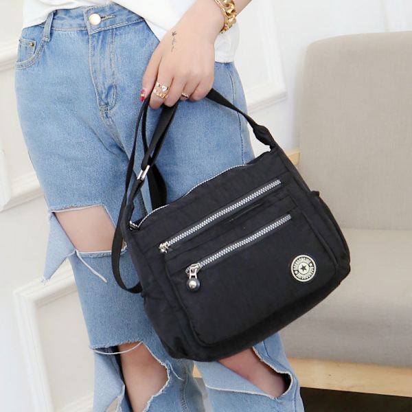 Dam Handväska Canvas Casual Axelväska Vattentät Crossbody-väska Black