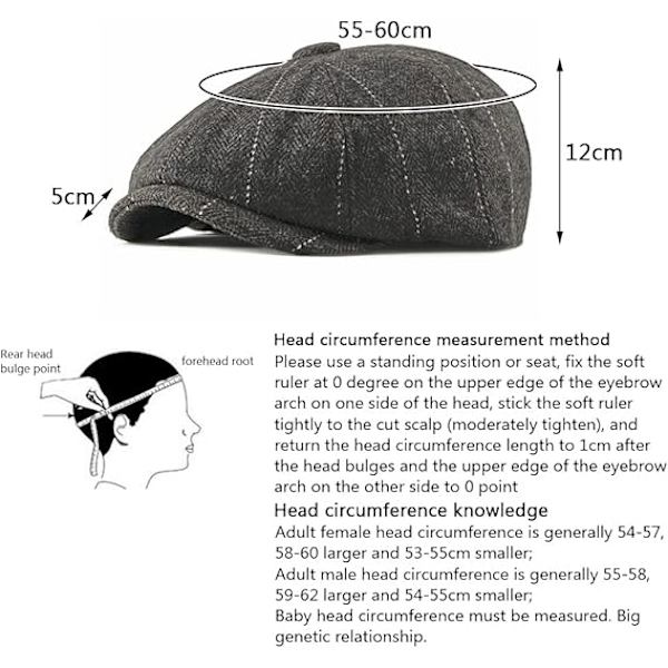 Newsboy Cap Justerbar Herringbone Baker Boy Flat Kepsar Skyddsmössa Tyg Cap för män