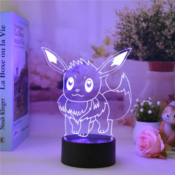 Tegnefilm Anime Eevee Natlampe 3D Illusion Lys LED Bord