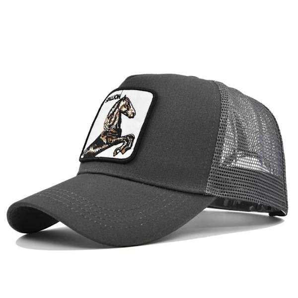 Hevonen Eläin Kirjailtu Baseball-lippis Mesh Trucker Hat Gray