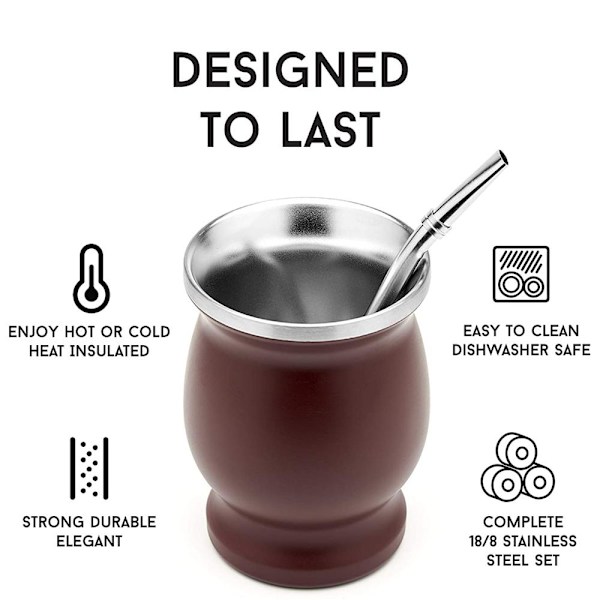 8oz Yerba Mate Gourd Set Yerba Mate Cup SVART - høj kvalitet
