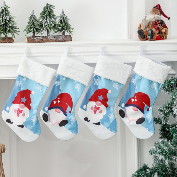 Paket Julstrumpa Utskrift Ansiktslös docka Hänghänge Julstrumpa Present Sock Presentpåsar för festdekoration