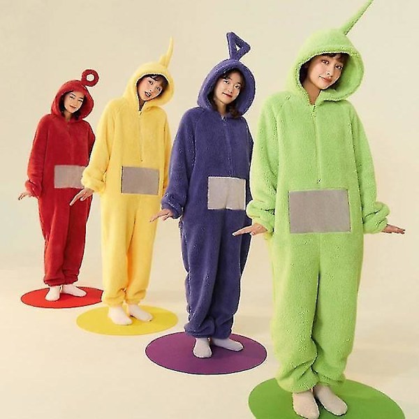 Teletubbies Onesie Pyjamas för Vuxna Tjock Korallfleece Grön Green L