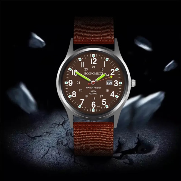 Mote Herreklokker Lysende Viser Klokke Luksus Militær Sport Date Quartz Armbåndsur Herre Casual Nylon klokke maskulin brown silver