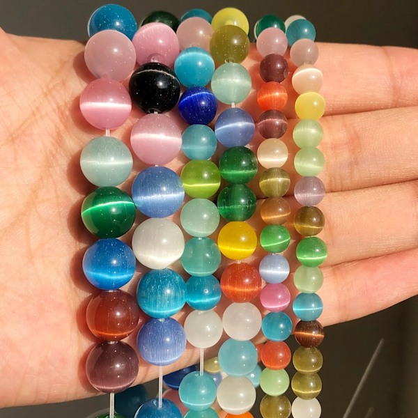 Luonnonkivi Vaaleanpunainen Valkoinen Kuukivi Kissan Silmä Helmiä Korujen Tekemiseen Sileät Irtoavat Välihelmiä Opal DIY Rannekoru Kaulakoru mixed color