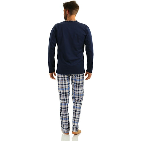 Sesto Senso Herrpyjamas 100% Bomull Långärmad + Pyjamasbyxor Nattkläder - 2188/17 Marinblå - L
