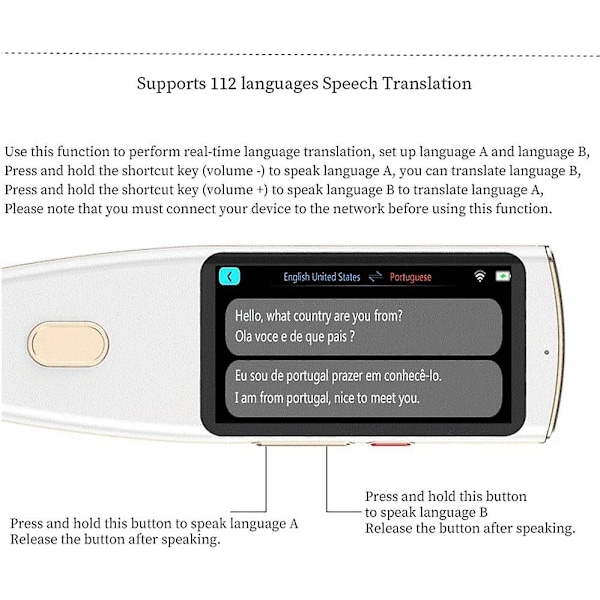 Kokonm 112 års oversettelsespenn Bærbar skanning oversettelsespenn Oversetterenhet Lesepenn
