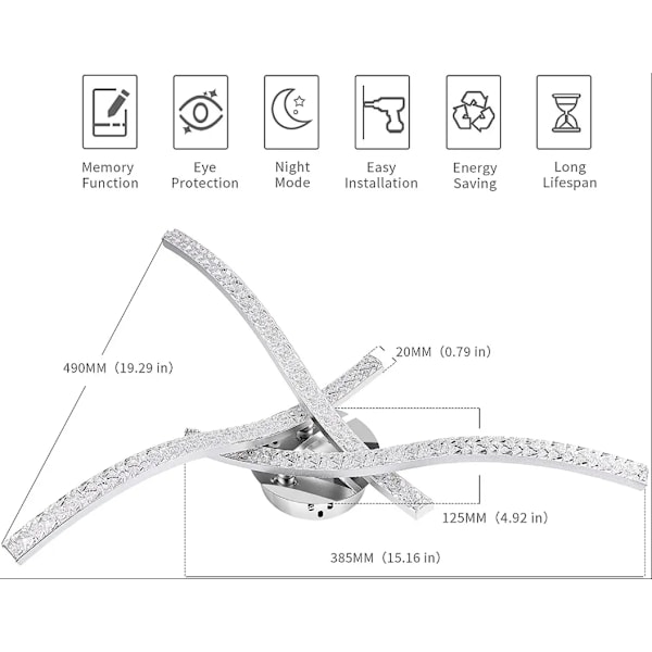 Modern 18W Kristall LED Taklampa för Vardagsrum och Sovrum white