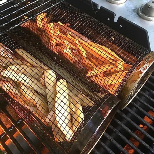 Rullende grillkurv i rustfrit stål 30cm