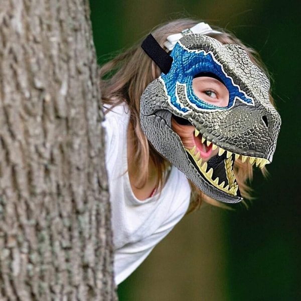 Dino Mask Rörlig Käke Realistisk Blå Dinosaurie Mask för Barn Vuxen