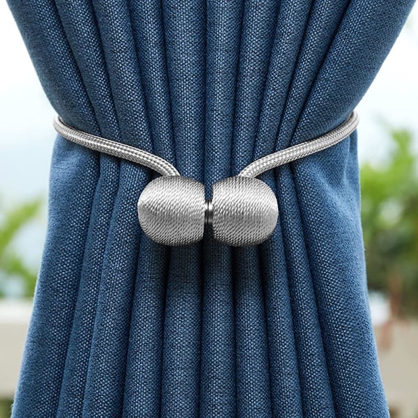 8 Pack Silver Grey Curtain Tiebacks, Stronger Magnetic Curtain