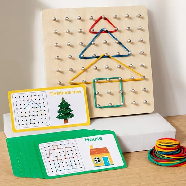 Geometrisk træ-pegboard-puslespil til børn, julegave-FA-