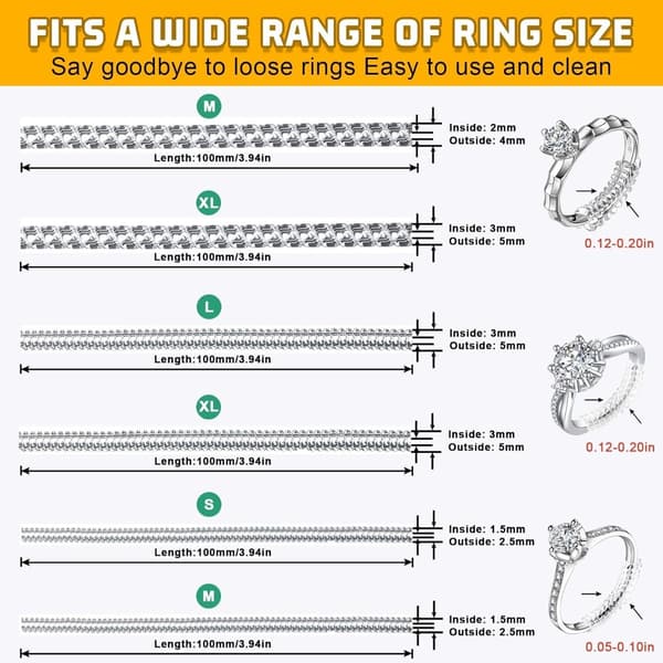 Invisible Spiral TPU Ring Size Adjuster Set 12 pcs, Transparent 10cm Ring Reducer for Easy DIY Fit-FY-