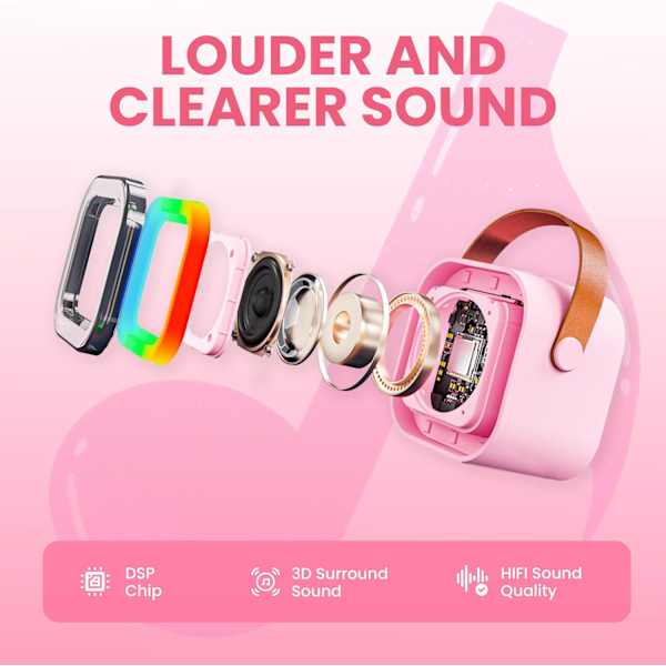 Karaokemikrofoni lapsille ja aikuisille, kannettava Bluetooth Mini Karaoke Mikrofoni Laululaite 2 mikrofonilla ja valolla, lelut Pink