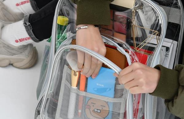 Läpinäkyvä reppu, suuri, läpinäkyvä, kestävä PVC, läpinäkyvä (musta)-FA-