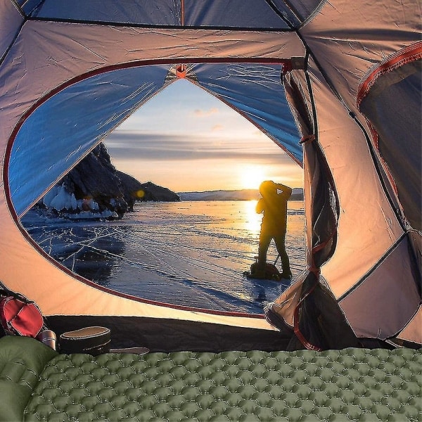 Ultralätt sovsäck, uppblåsbar campingmadrass grön (kk)