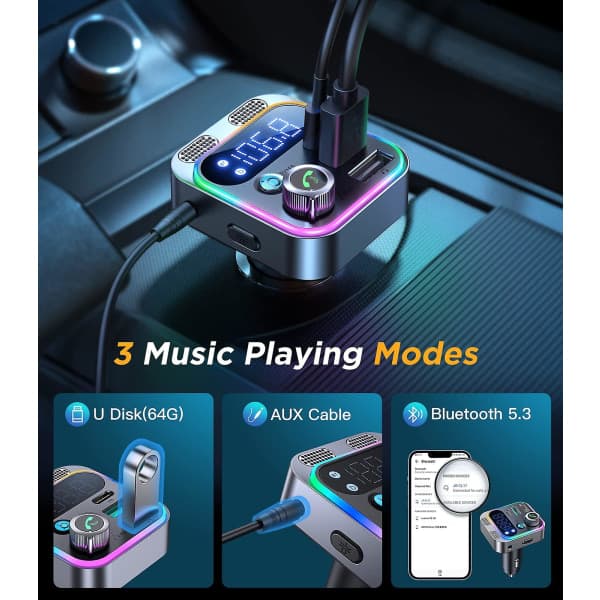 Bluetooth-billadapter Bil FM-sändare 48w snabbladdare med d