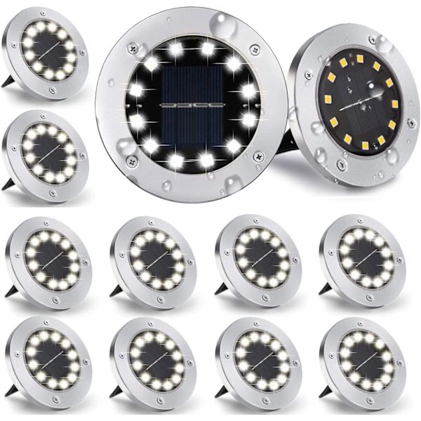 Hvit lyssett med 12 utendørs solcellelamper, 12 LED, 800mAh, med