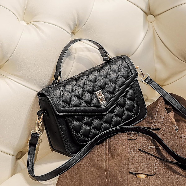 Crossbody-vesker for kvinner PU-lær skulderveske dame quiltet veske med håndtak dame lommebok kvelds liten håndveske